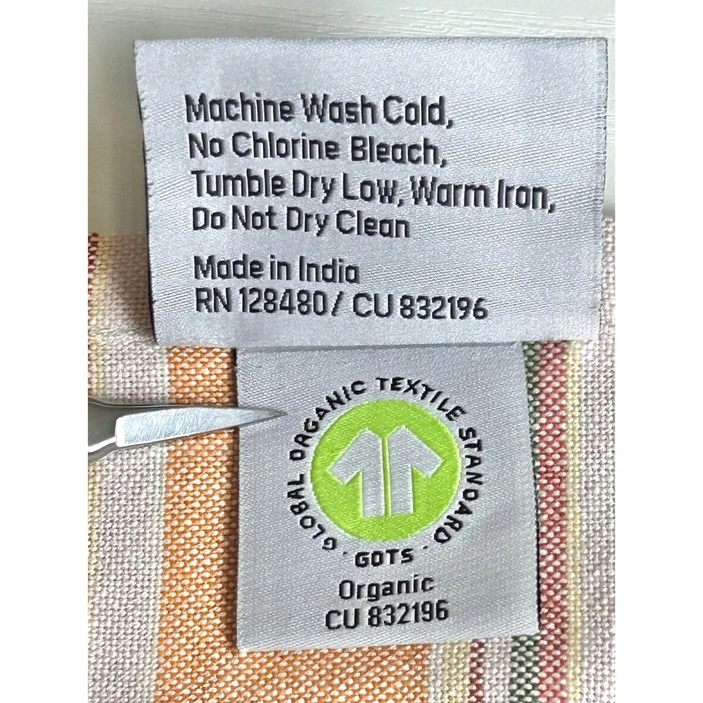 Pact Organic Cotton Hand Towels Set of 2 Orange Striped Fringe GOTS Certified